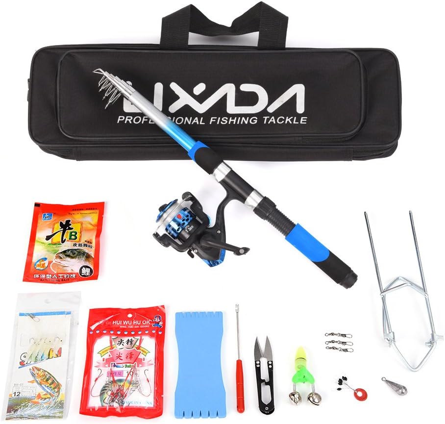 Lixada Telescopic Fishing Rod and Reel Combos Full Kit Sea Fishing Pole Spinning Reel Set with Fishing Reel,Lures,Hooks,Barrel Swivel,Carrier Case(Optional)