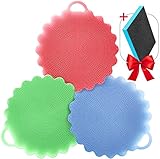 Silicone Sponge, Kaptron™ Pack of 3 Silicone Scrubber, Dish Scrubber, Food Grade Anti bacterial Kitchen Dishwashing Sponge Non Stick Dish Brush Scrub with Bonus Scouring Pad Sponge -Multipupose Use