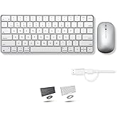 Macally Apple Wireless Keyboard and Mouse for Mac - Dual Mode (Bluetooth + Wired) - Multi-Device, Rechargeable - Mini Wireless Keyboard and Mouse Combo for MacBook, iPad, Mac mini/Air/Pro (Silver)
