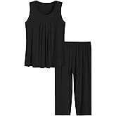 Latuza Women's Summer Pleated Tank Top Capris Pajamas Set