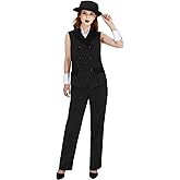 Agecika Women 1920s Gangster Costume Vest Pants Hat Pinstripe Suit Roaring 20s Mobster Halloween Cosplay Outfit