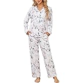 LYCY Womens Pajama Sets Floral Print, Long Sleeve Button Down Pajamas Set for Women Soft Sleepwear Pjs 2 piece Loungewear