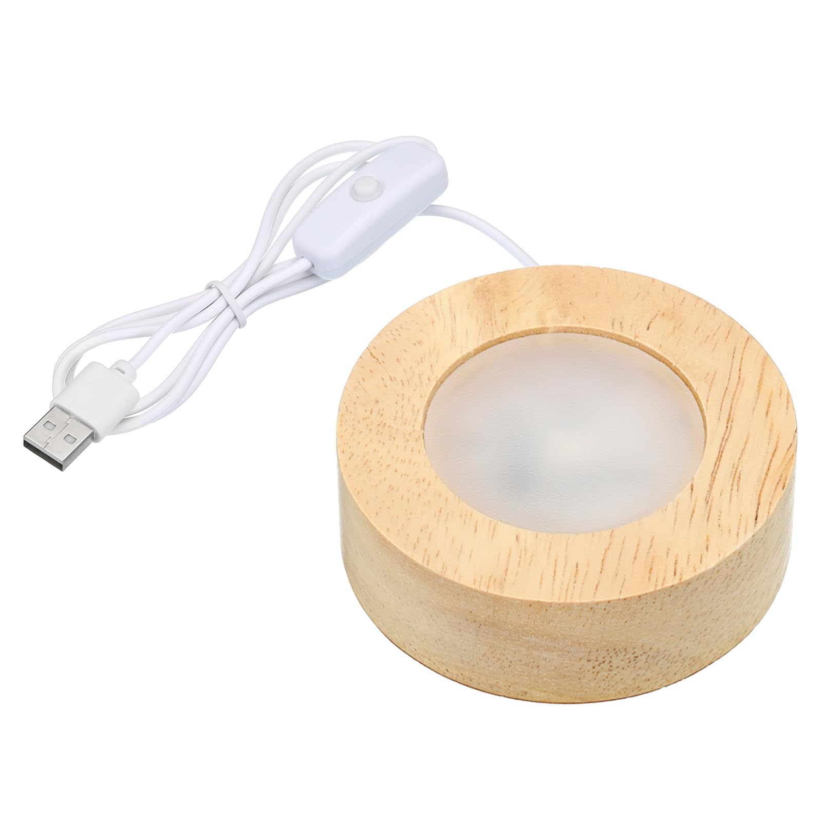 PATIKIL 2.4 Inch Wooden LED Light Base, Wood Light Display Base Stand Lighting with Switch for 3D Crystal Glass Aroma Stone Art, Colorful Light