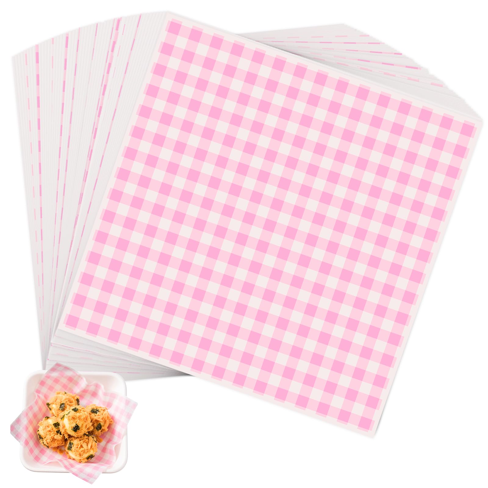 Photo 1 of 100pcs Waxed Deli Paper Sheets, 7x7" Food Basket Liners for Sandwiches, Burgers. Pink Checkered Deli Wrap Wax Paper Sheets by Neyimqr