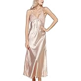 Lu's Chic Women's Satin Nightgown Dress Silk Lace Sleeveless Long Chemise Lingerie Sleepwear
