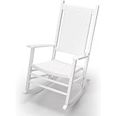 ZUMUSIJN Solid Wood Rocking Chair with Woven Seat & Backrest, High Back Porch Rocker with Armrests, Traditional Rocking Chair