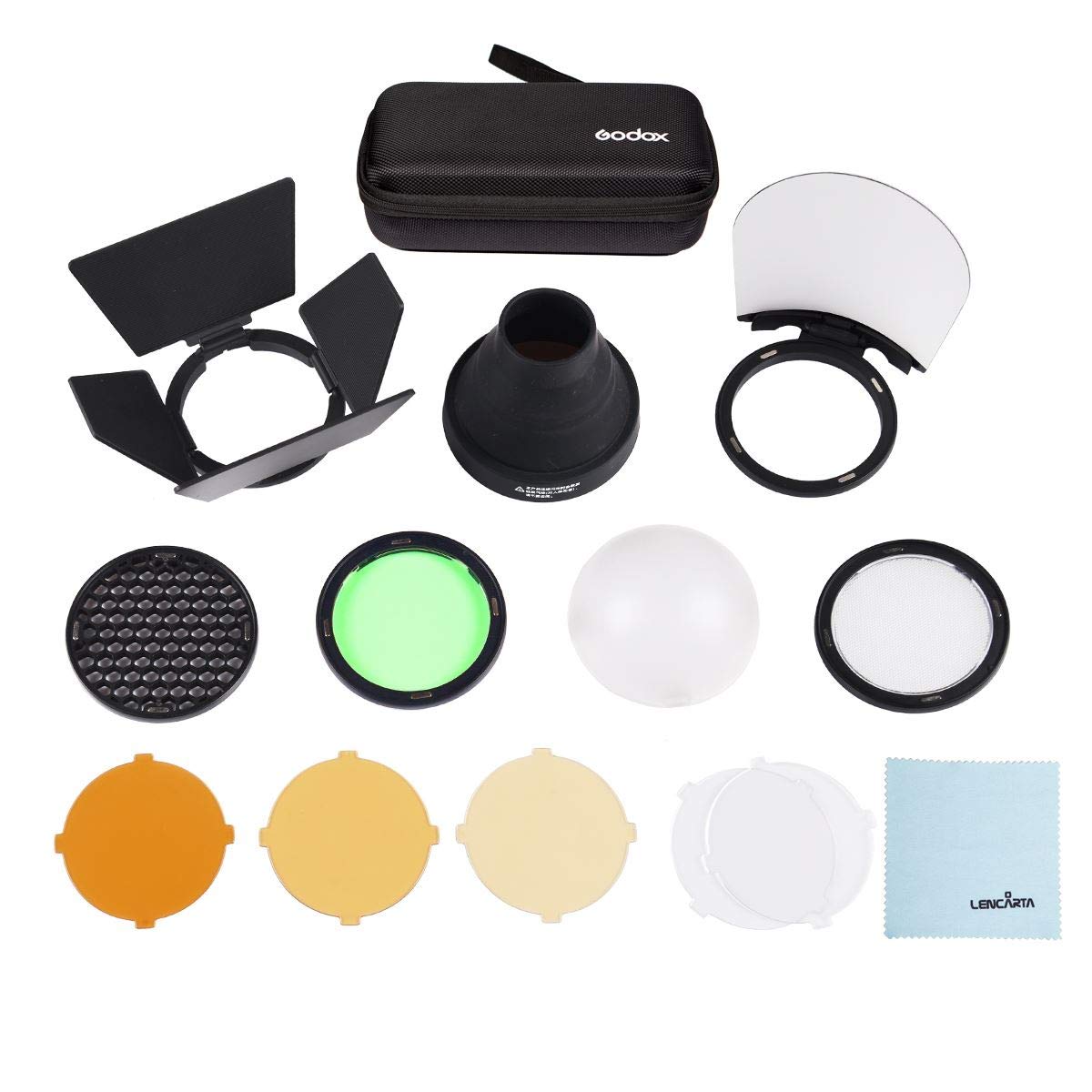 GODOX AK-R1 Accessory Kit for Godox V1 Flash & Godox H200R Godox AD200 AD200Pro Studio Flash, Includes Barn Doors, Snoot, Colour Filters, Correction Gels, Honeycomb, Dome Diffuser, Bounce Card & Bag