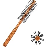 Ball-Tipped Round Hair Brush with Wooden Handle and Nylon Bristles for Short Hair, Bangs, Men's Beards, and Blow Drying
