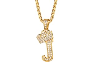 Richsteel A-Z Crown Initial Necklace For Men Women 18K Gold Plated Shiny Cubic Zirconia Monogram Pendant with 22'' Chain+2'' (Extended) Fashion Jewelry(with Gift Box)