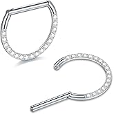 Oveta Titanium D Shaped Nipple Rings 14G for Nipple Piercing Jewelry Higned Segment Clicker Ring Hoops 11mm 12mm 14mm for Women Men, Silver Gold Black, 2PCS