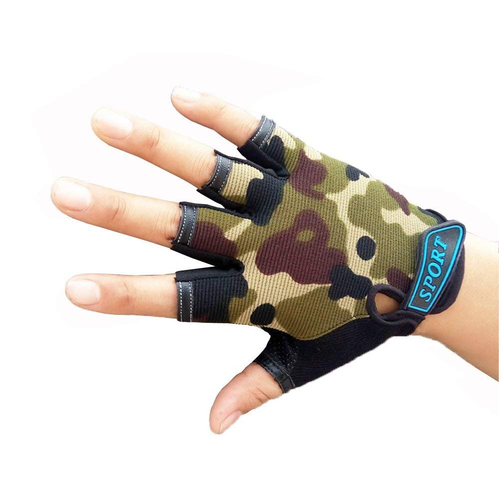 EurHouse Half Finger Cycling Gloves for Kids Children Breathable Anti-slip Camouflage Outdoor Sports Gloves Boy's Mitten …