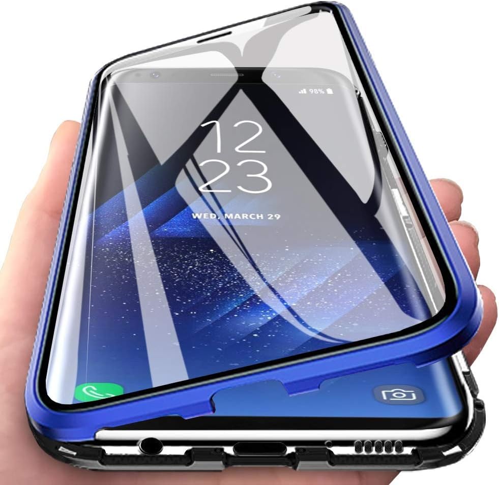 Wishcover Compatible for OPPO Reno 2F/2Z Case Magnetic Adsorption Ultra thin 360 Degrees Fully Screen Protective Case Metal Aluminum Frame Transparent Front and Back Tempered Glass Cover