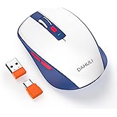 DAHULI Bluetooth Mouse, Bluetooth 5.1 + 2.4GHz USB + USB-C Dongle, Wireless Mouse Tri-Mode, with Forward/Backward Side Keys, Silent Click, Side Buttons, Portable for Laptop, Mac, iPad (Blue White)