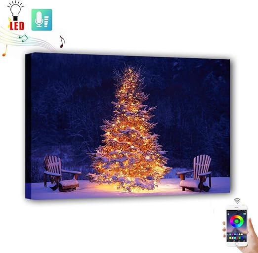 Amazon Com Led Wall Painting Art Golden Christmas Tree With