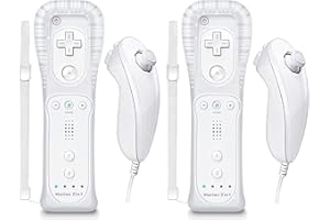 Burcica 2 Pack Controller for Wii Remote and Nunchuck with Motion Plus, with Silicone Case and Wrist Strap (White)