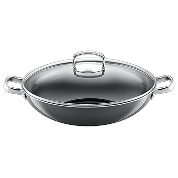 Silit Wok mit Glasdeckel, Ø 36 cm, Silitstahl Funktionskeramik, Edelstahlgriff, induktionsgeeignet spülmaschinengeeignet, Ant