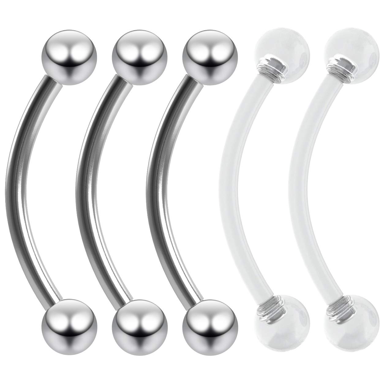Bling Piercing 3pc 16g 1.2mm Vertical Labret Bar Curved J-Curve Bar Lip Ring Eyebrow Barbell Daith Earrings Women 10mm - 2 Clear Retainer Keeper