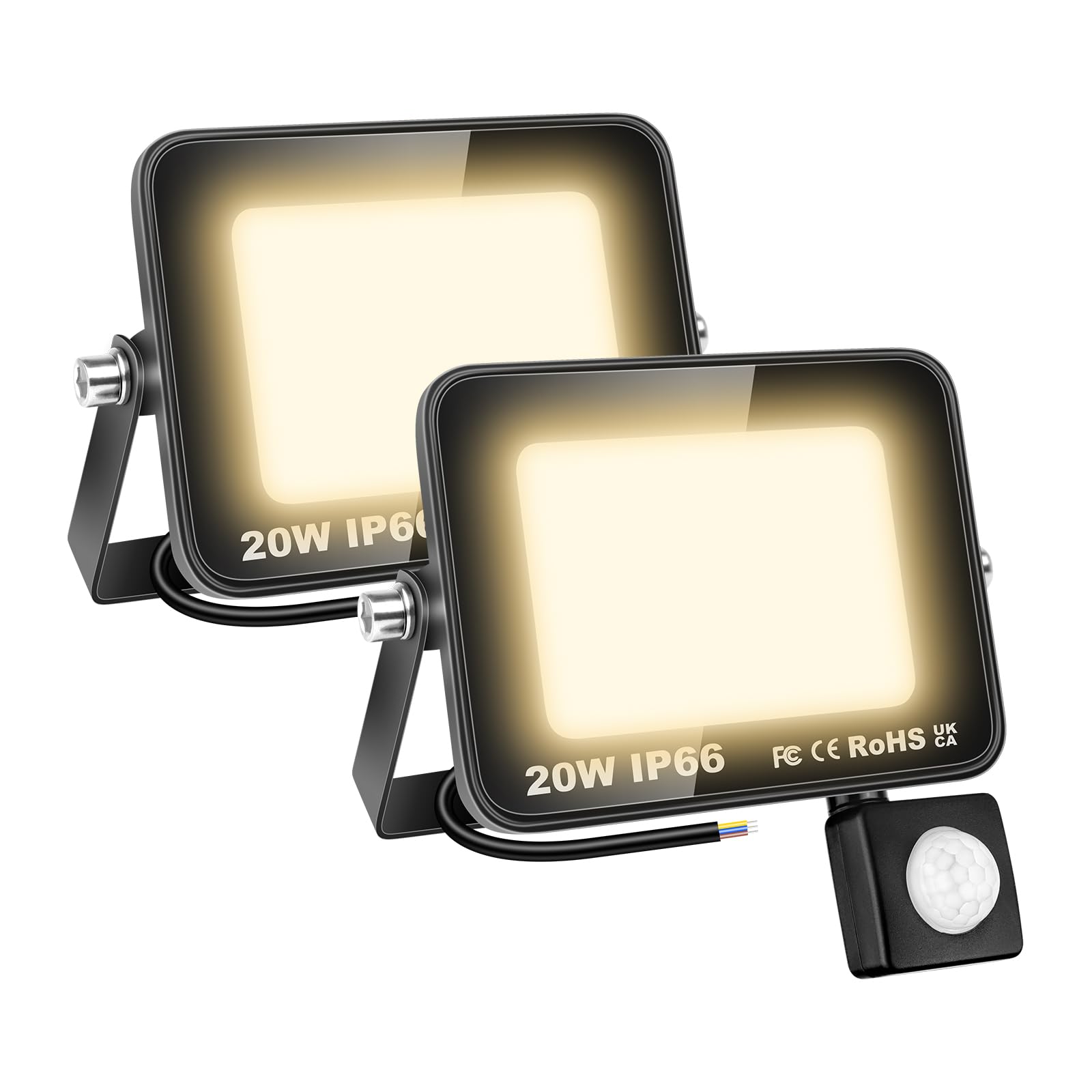 AUXTINGS 2 Pieces 10W LED Floodlight with Motion Sensor, 1000LM Outdoor Security Lights,4000K Warm White Outside Spot Light,IP66 Exterior Lighting for Yard Backyard House Court Stadium Parking