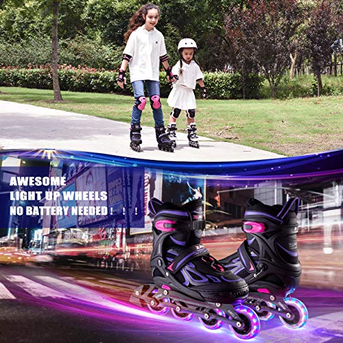 2PM SPORTS Vinal Girls Adjustable Inline Skates with Light up Wheels Beginner Skates Fun