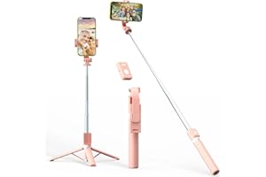 KARINA QURATZ Selfie Stick Tripod with Remote 44 inch Bluetooth Selfie Stick Wireless Extendable Upgrade Portable Lightweight Tripod for iPhone 14 13 12 11 Pro Max Samsung Galaxy S22 S21 Android (Pink)