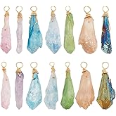 arricraft 14 Pcs 7 Colors Natural Quartz Crystal Wire Wrapped Charms, Raw Natural Stone Nuggets Charms Assorted Colors Gemstone Irregular Pendant for Gem Themed Jewelry Making, 3.5mm Hole
