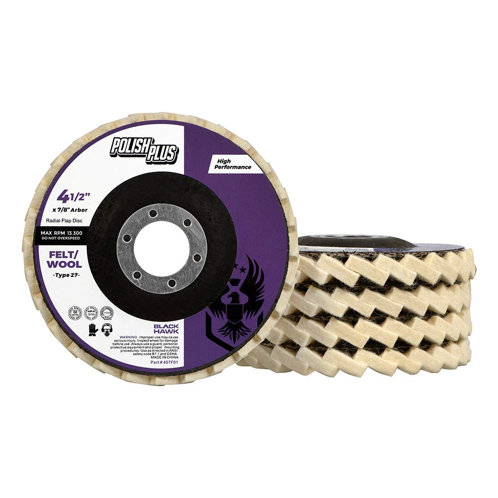 BHA Polish Plus Felt Flap Disc for Polishing and Buffing, 4.5" x 7/8" - 5 Pack