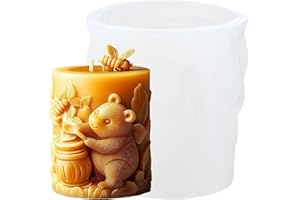 Candle Mold | Non-Stick Easy Release Cylindrical Mould | Honey Bear Design Candle Molds Silicone,for Home DIY Clay Craft Bees