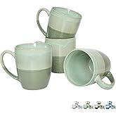Bosmarlin Ceramic Coffee Mug Set of 4, 17 Oz, Green Coffee Cups with Big Handle, Microwave Safe, Unique Reactive Glaze