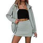 EXLURA Women 2 Piece Skirt Sets Airport Outfits Zip Up Sweatshirt Matching Skorts Tennis Sweatsuits Travel Tracksuit 2026