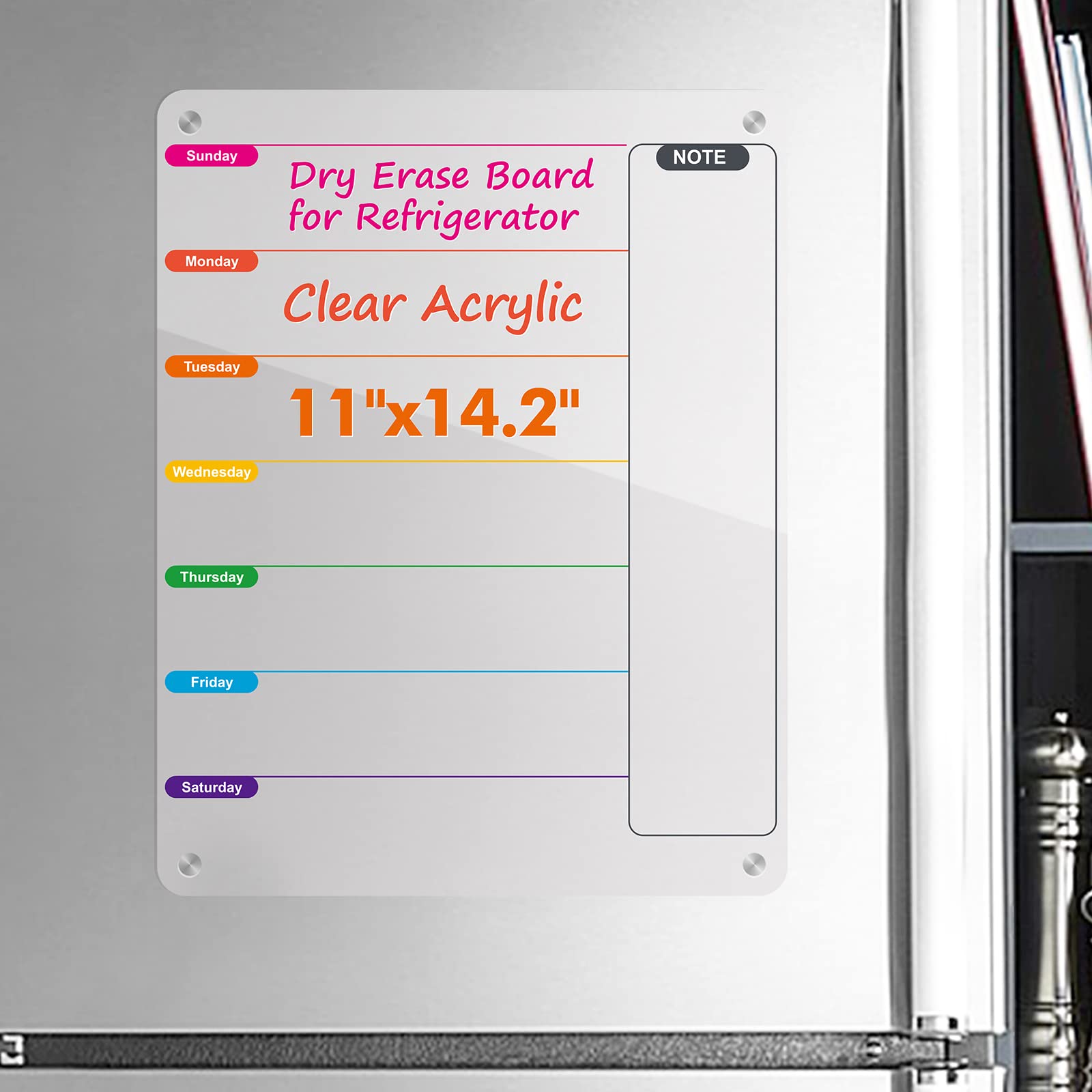 Kamehame Fridge Weekly Planner Magnetic Acrylic 14.2"x11" Clear Meal Planner Board for Fridge Dry Erase Board Refrigerator Whiteboard