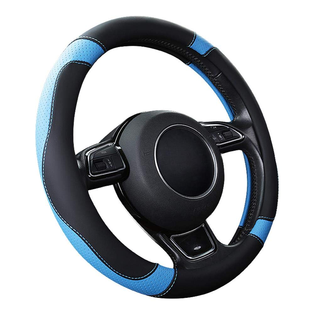 SFONIA Car Steering Wheel Cover Steering Wheel Protector Microfiber Leather Universal 37-38cm / 15" Anti-slip Breathable Durable (Blue)