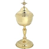 Needzo Brass Ciborium, Chalice with Lid for Communion, Church Services, and Religious Ceremonies, Catholic Decor, 4 by 10 Inches