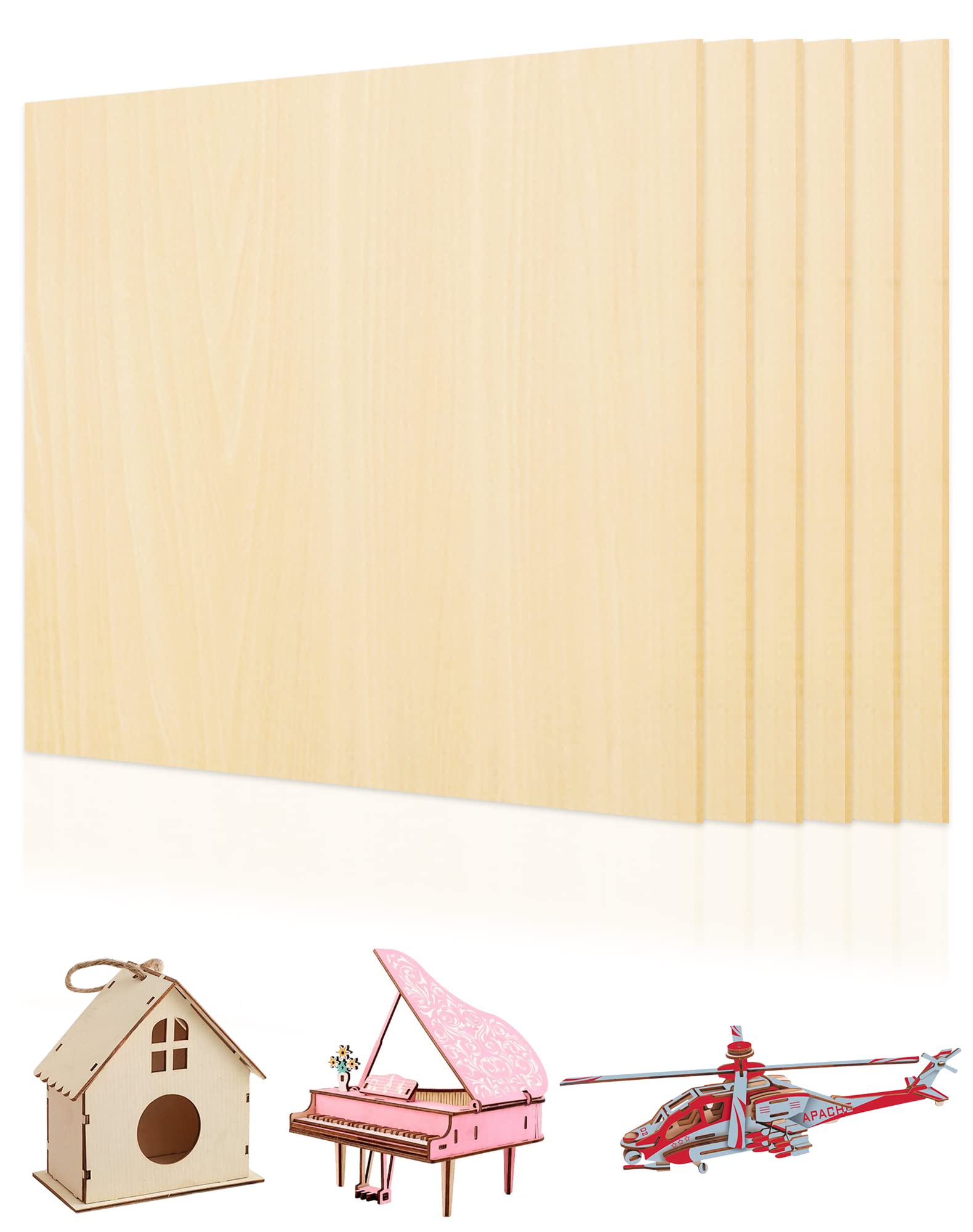 Anvin Birch Plywood Sheets Craft Wood Unfinished Wood Boards for Crafts Laser Cutting and Engraving, CNC Cutting, Wood Burning, Painting, Fretwork, Modeling (200x200x 3mm Nature Wood, Pack of 6)