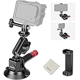 NEEWER 3" Suction Cup Mount with Phone Holder Action Camera Adapter Compatible with iPhone GoPro DJI Insta360, Ball Head Magic Arm Cleaning Cloth Quick Release Car Mount for POV Video Recording, CA104