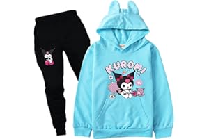 Satdflie Kuromi Hoodie Sweatshirt and Sweatpants 2 Piece Outfits Petite Women Girls Hooded Pullover Sweatsuits Jogger Sets