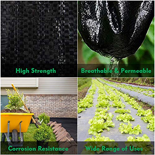 kdgarden Premium 5oz Pro Weed Barrier Landscape Fabric Ground Cover Heavy Duty Commercial Anti-Weed Gardening Mat, 5ft x 250ft, Black - Thumbnail 2