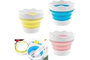 ASWEWAMT 3 Pcs Collapsible Paint Brush Washer Silicone Portable Painting Water Cup Mini Foldable Washing Bucket Brush Holder Organizer Cleaner for Watercolor Oil Painting