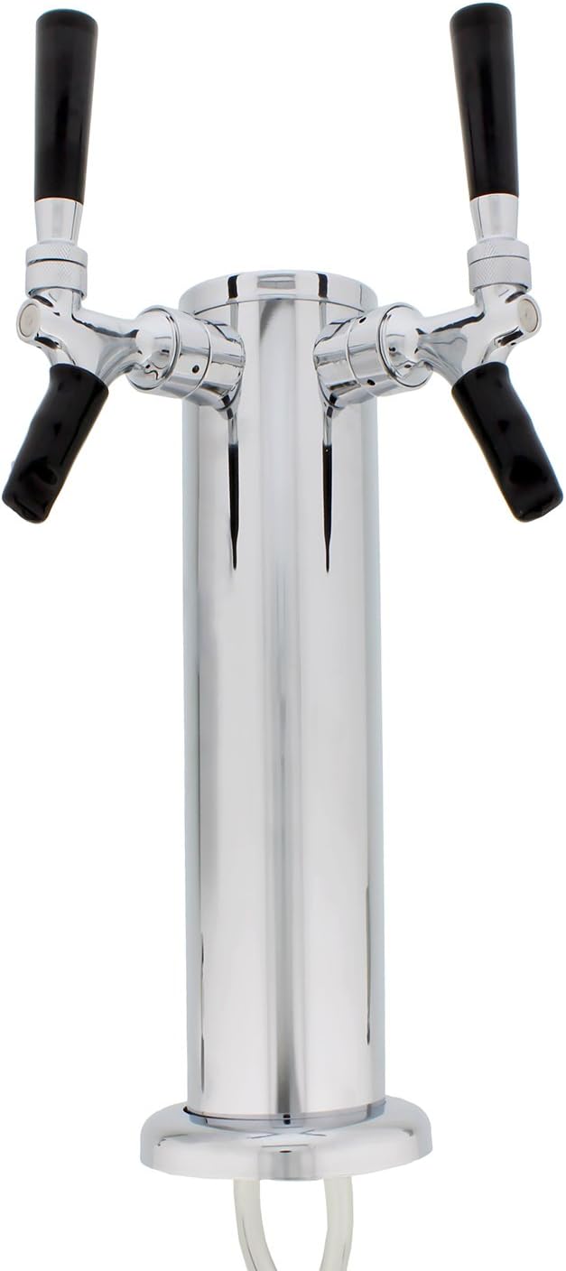 Dual Beer Tower Dispenser – Draft Kegerator Tower Beer Dispenser Kit with 2 Faucet Tap Handles & Caps, Hose, Keg Wrench