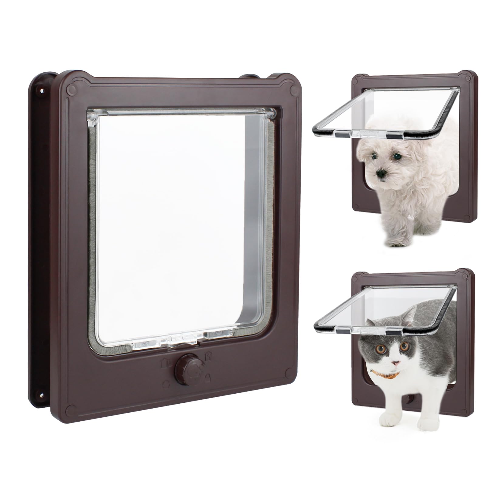 PETLESO Large Cat Flap for Wooden Doors Cat Door with 4 Way Locking Ease of Installation Pet Flap for Wooden Doors/Upvc Doors/Interior doors, Brown