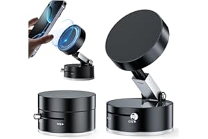 ANKNDO Vacuum Suction Magnetic Phone Holder, Upgrade Magnetic Suction Phone Mount Foldable & Retractable Vacuum Magnetic Phone Stand Double-Sided Magnetic Car Phone Holder for All Phones Car/Mirror/Gym-Black