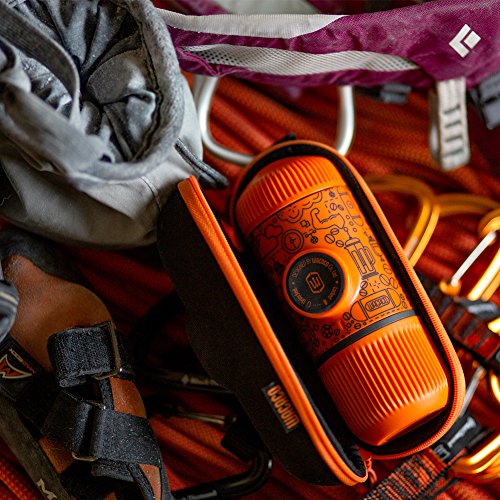 Wacaco Nanopresso Portable Espresso Maker bundled with Protective Case, Orange Tattoo Patrol Edition, 18 Bar Pressure, Extra Small Travel Coffee Maker, Manually Operated Perfect for Kitchen and Office