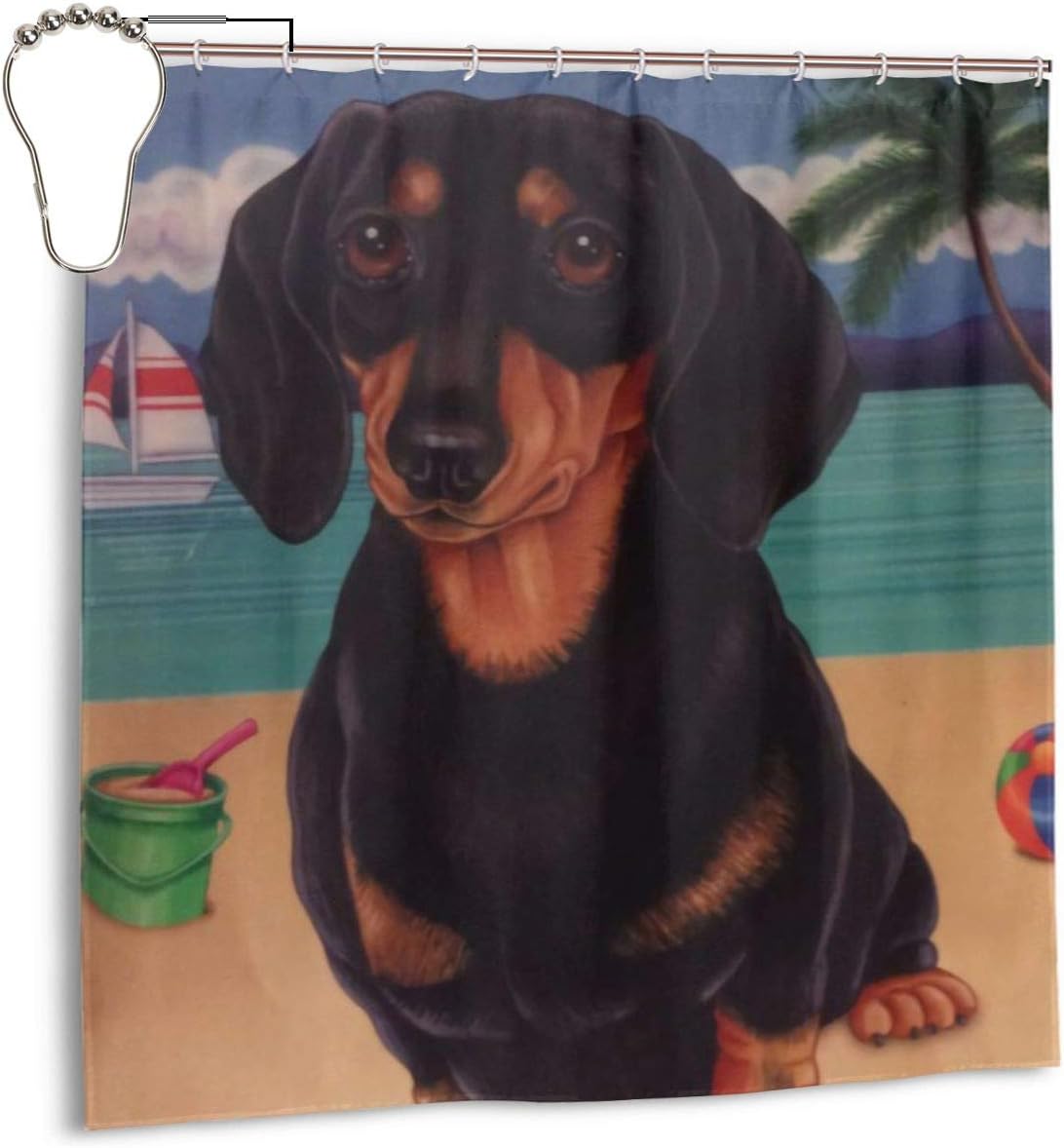 Amazon Com Yetta Yang Dachshund Art Beach Ugly Blackthemed Decor Decoration Ornament For Bathroom Shower Curtain Indoor Restroom Shower Room Home Party Print Accessories Pattern Set 72x72 In Home Kitchen