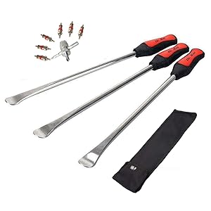 Dr.Roc [14.5" Perfect Leverage Tire Spoon Lever Iron Tool Kit Motorcycle Bike Professional Tire Change Kit w/Durable Bag - 3 PCS Tire Spoons+Valve Tool with 6 Valve Cores