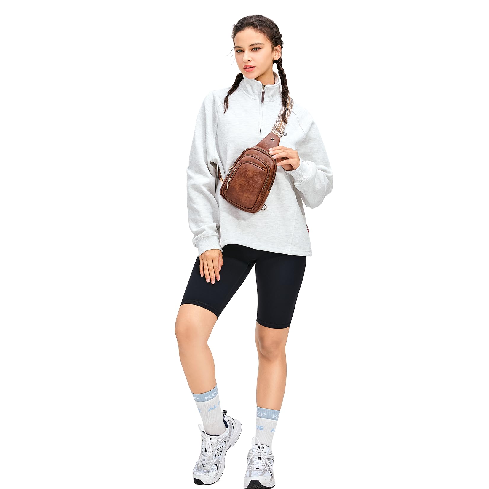 VNINE Small Sling Bag for Women Men Leather Crossbody Bags Fashionable Sling Backpack with Three Pocket Fanny Packs Chest Bag with Adjustable Strap (Brown)