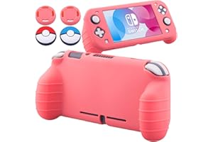 YoRHa Handle Grip Soft Silicone Rubber Protective Cover Case (Coral) x 1 and Thumbsticks x 4 for Nintendo Switch Lite - 9.2019 Slim Model