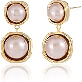 Bi&Yamigeo Mini Double Pearl Drop Stud Earrings,White Round Pearl Pendant Dangle Jewelry for Wedding Bridal Bridesmaid Birthday for Women