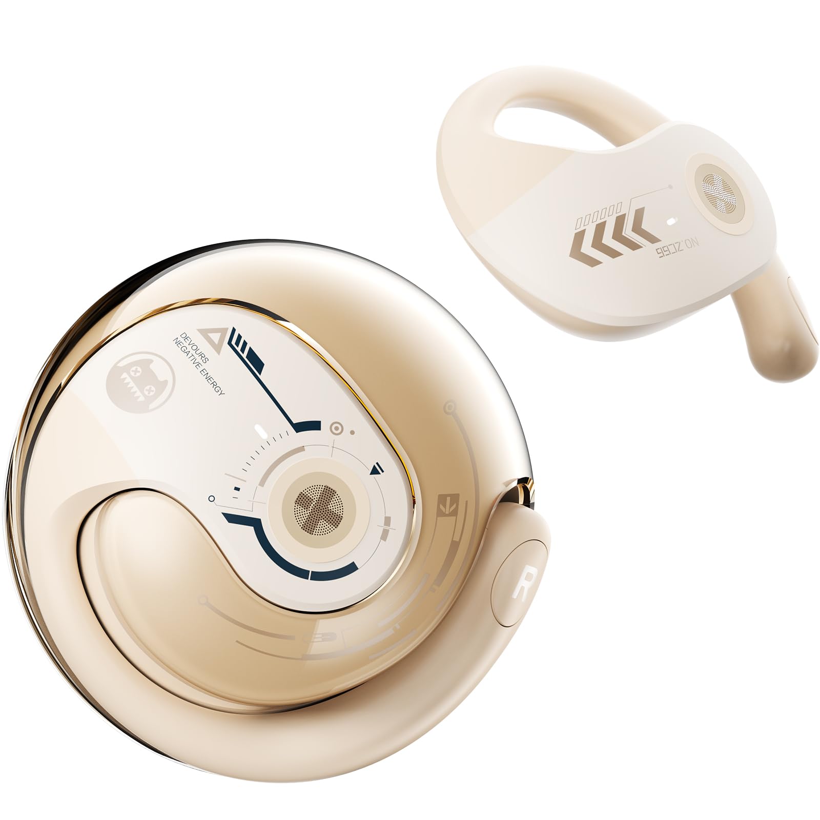 ZOMBIES CAT Open Ear Headphones Wireless Bluetooth 5.3 Earbuds 60H Playtime Over Ear Special Lanyard IPX5 Waterproof Sports for Android iOS, B7 White