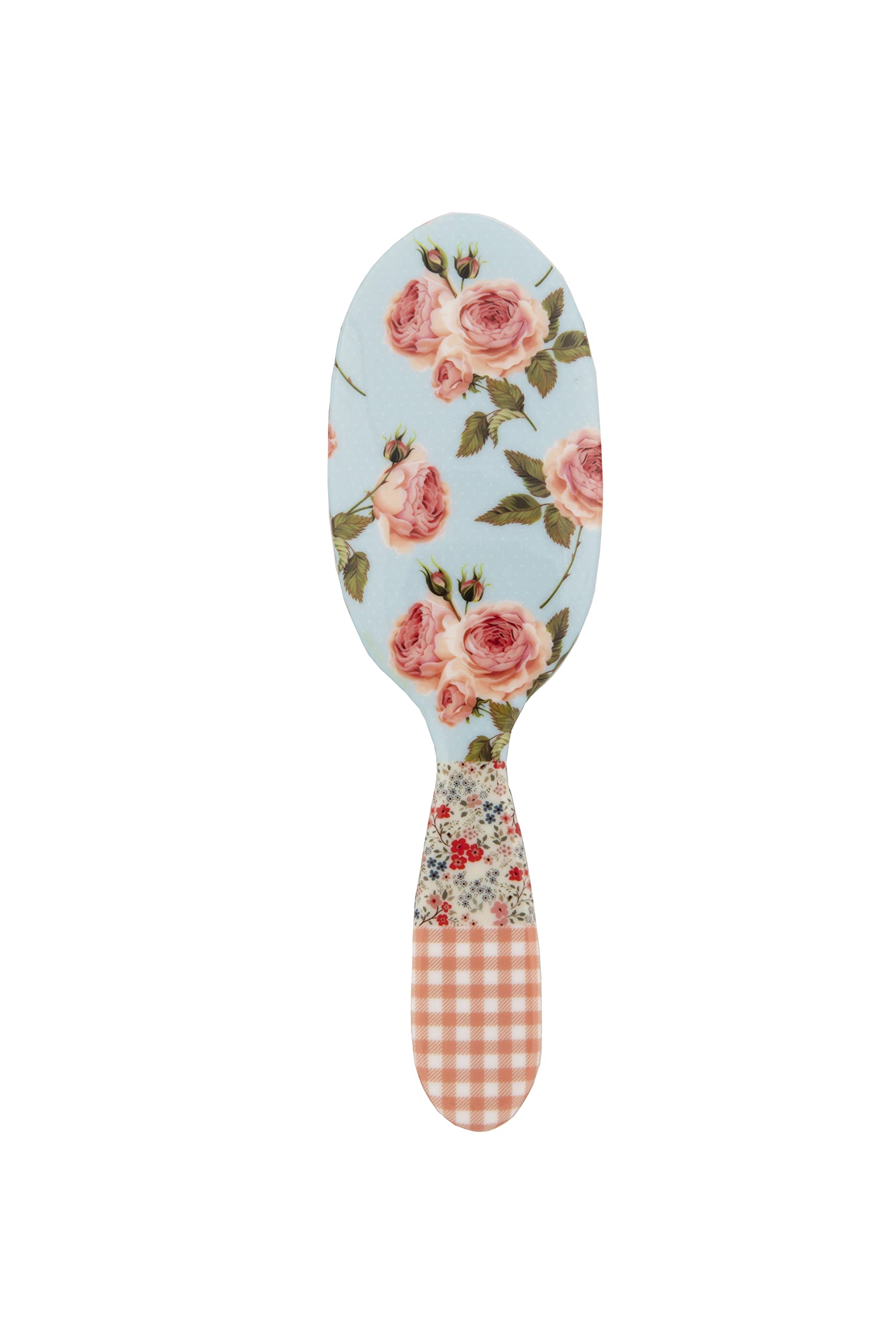 Rock & Ruddle Natural Pure Boar Bristle Hair Brush for Women & Kids (Small/Travel Size, 17.5cm) - For Wet or Dry Hair, Detangling Smoothing Blowdrying - Designed & Made in UK - Pink Gingham