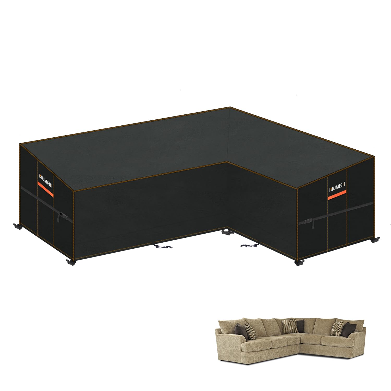 HEIMUNI L Shaped Garden Furniture Covers Waterproof Rattan Corner Sofa Cover 420D Oxford Fabric Anti-UV L-Shape Garden Sofa Covers Outdoor Corner Sofa Cover Windproof 250x180x90x80/65cm