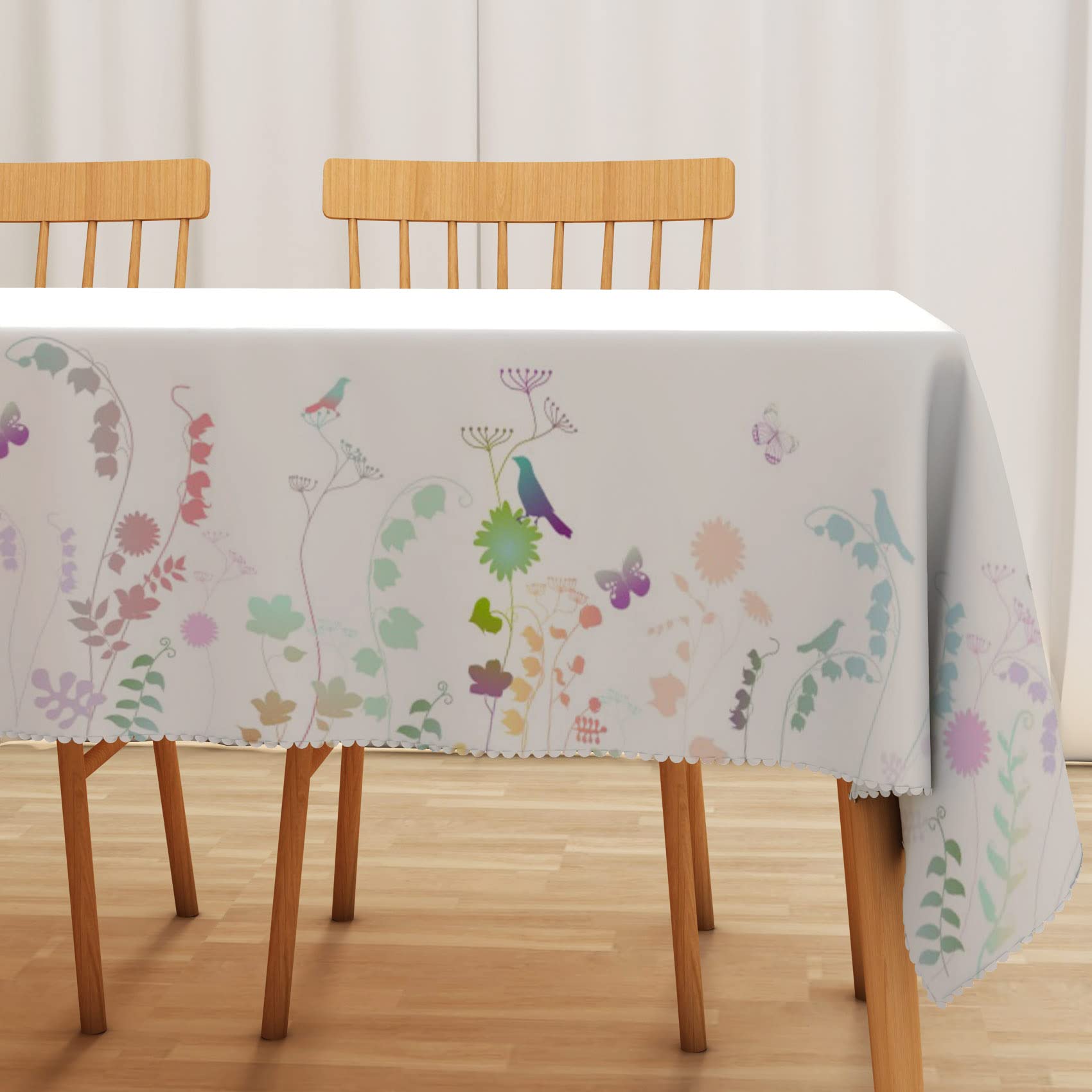 Bovlleetd 108x54inch Floral Tablecloth Rectangular Table Cloth Waterproof Plain Flowers Butterfly Bird Dining Table Cloth Polyester Talking Table Cover for Kitchen Dinning Room Coffee Store